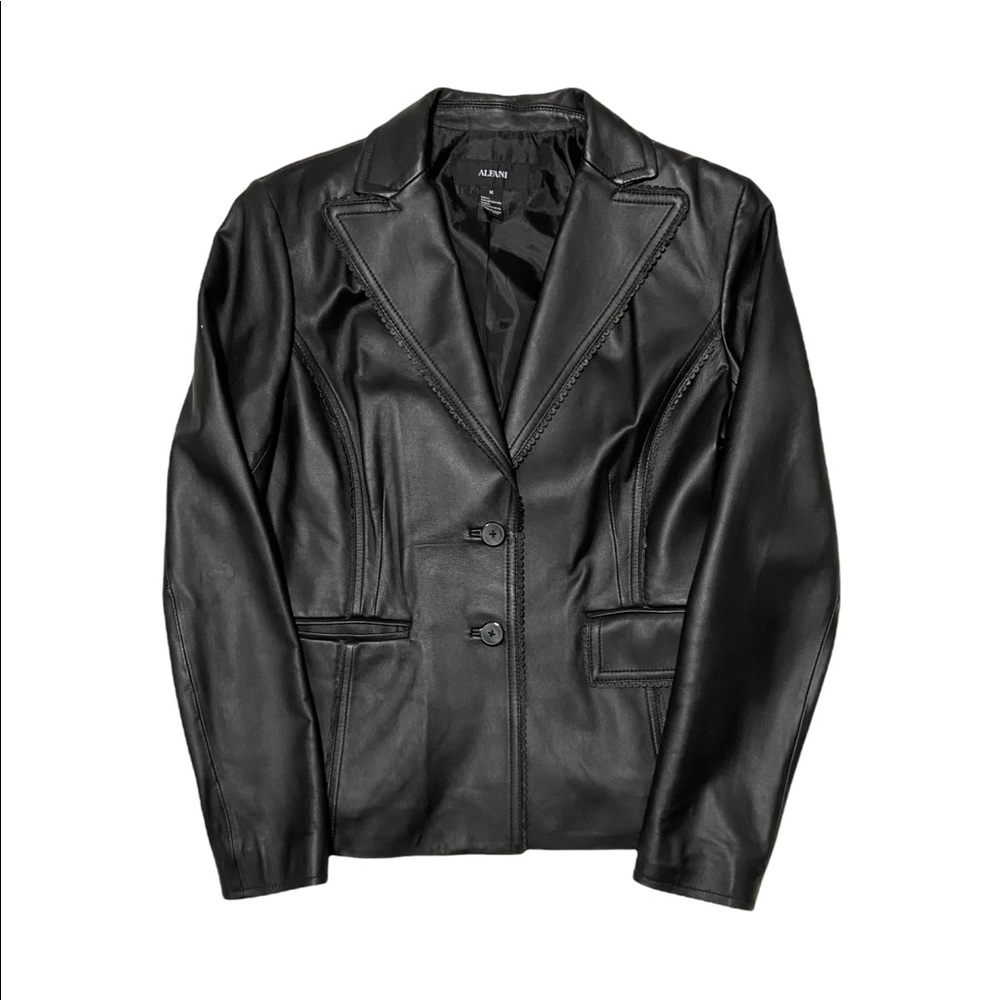 Alfani Womens Black Leather Blazer Jacket Medium